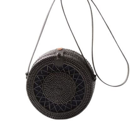 Black Wicker Round Bag