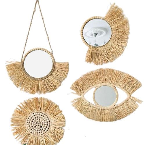 Fringed Wicker Mirrors
