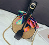 Round Wicker Bag with Leather Handle