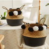 Round Willow Basket with Pom Poms