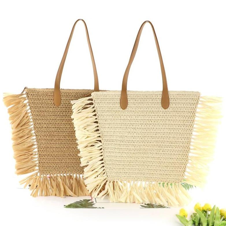 Woven Beach Bag with Fringes